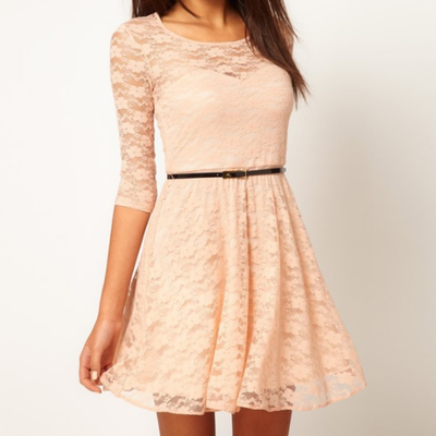 Slim sexy round neck big yards lace dress