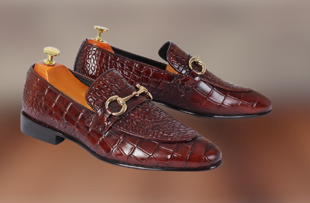 Textured Shoes Handmade Men Black Crocodile Texture Leather Moccasin Shoes