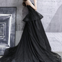Black tulle long ball gown dress black evening dress-1