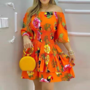 One-Shoulder Sexy Tight-Fitting Irregular Print Dress-1