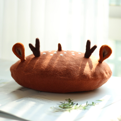Cute wool deer ears beret hat